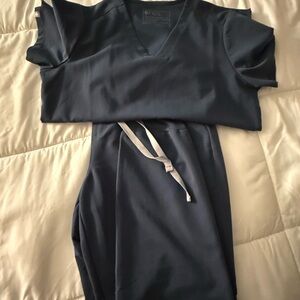 Figs Scrub Set in a grey/blue color